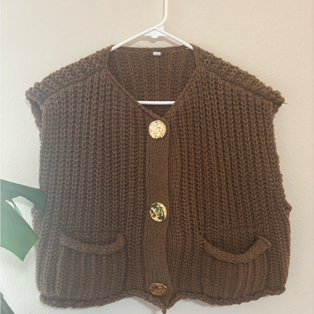 Chunky Brown Knit Sweater Vest